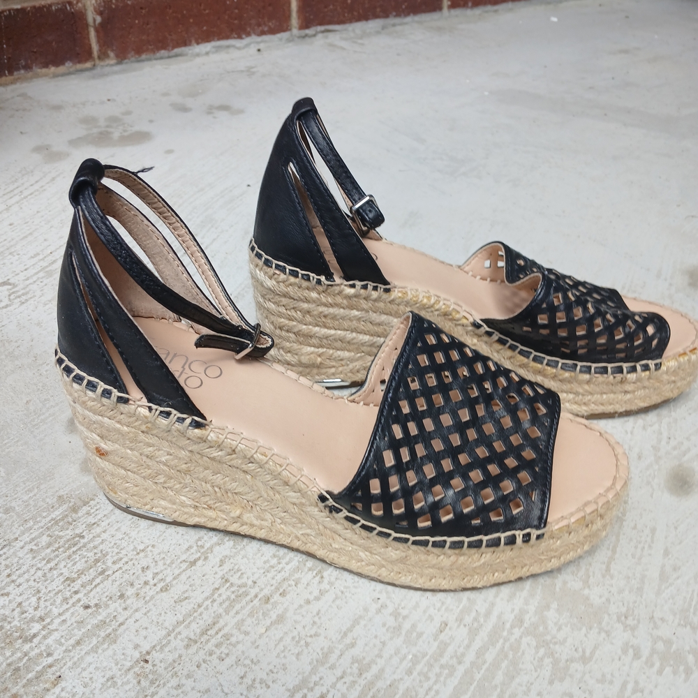 Franco Sarto Black Woven Espadrille Wedges